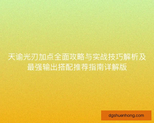 天谕光刃加点全面攻略与实战技巧解析及最强输出搭配推荐指南详解版